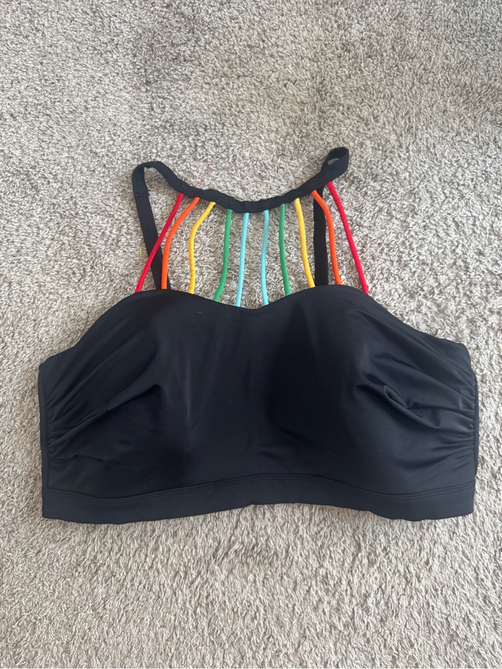 Cacique Black Swim Top with Subtle Aqua Tag Detail